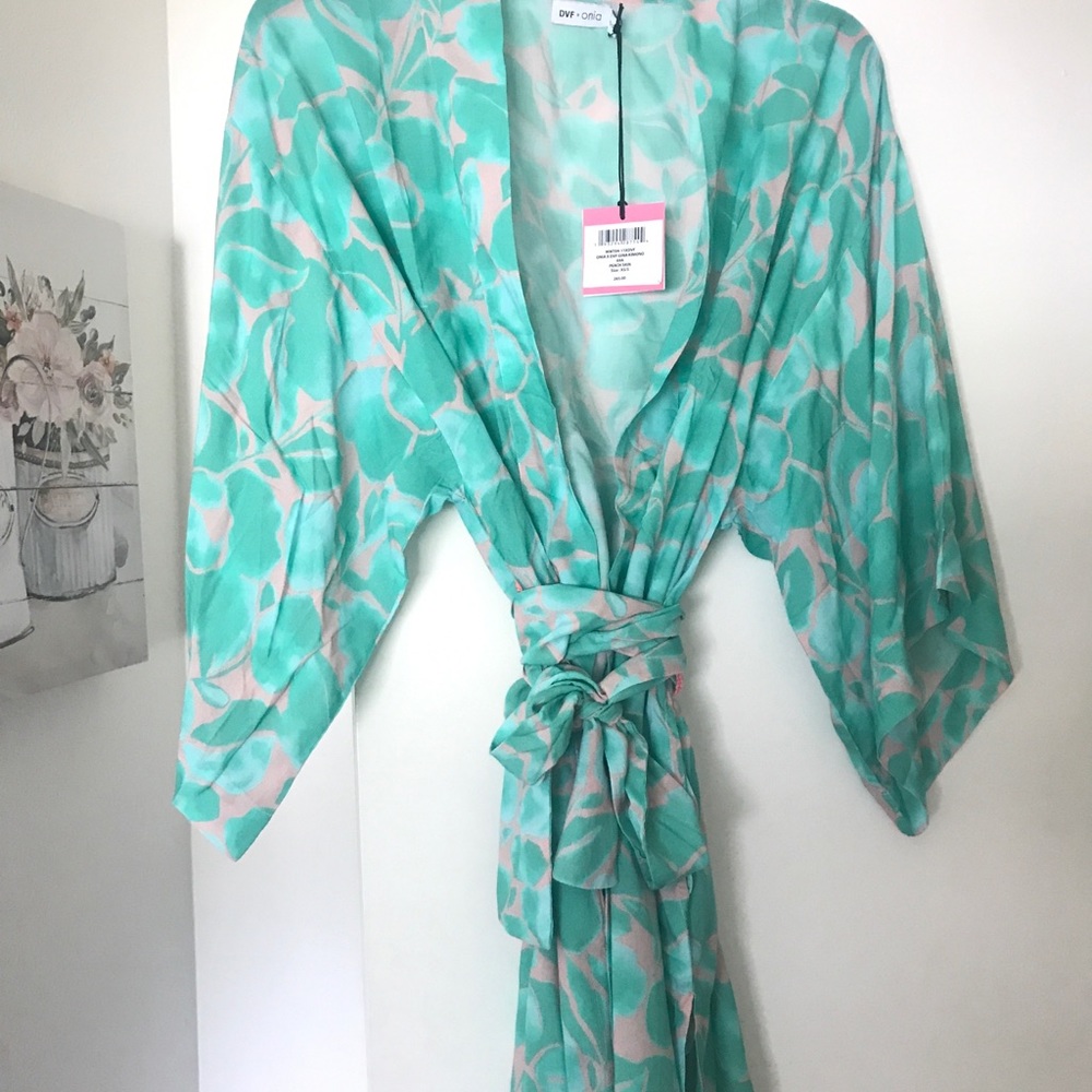 NWT DVFxONIA Cover Up Kimono Peach green Skin XS/S